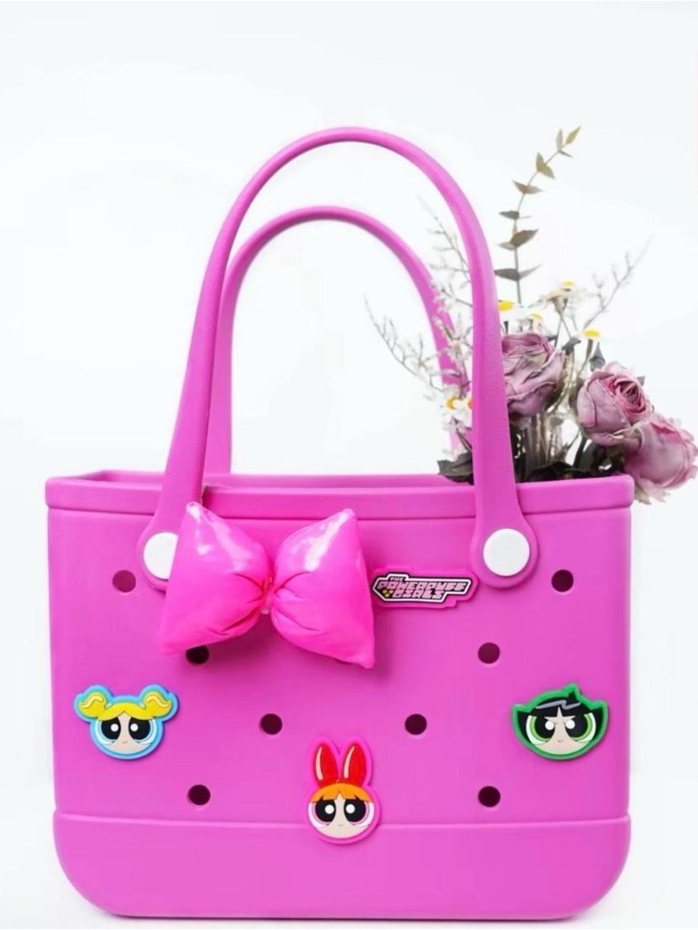 Pink Cartoon-Accent Tote Bag with Bow